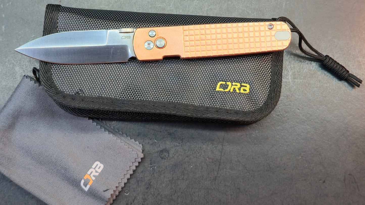 CJRB The Perfect Locust Folding Knife Frag Pattern Copper Handle S90V Spear Point