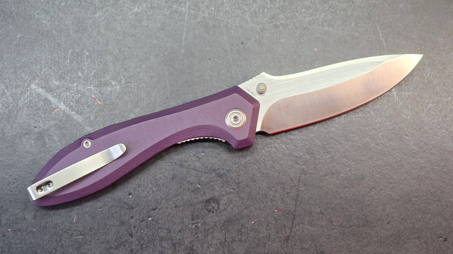 Kubey Ruckus KB314T Purple G10 Handle 2.8" Bead Blasted CPM 20CV