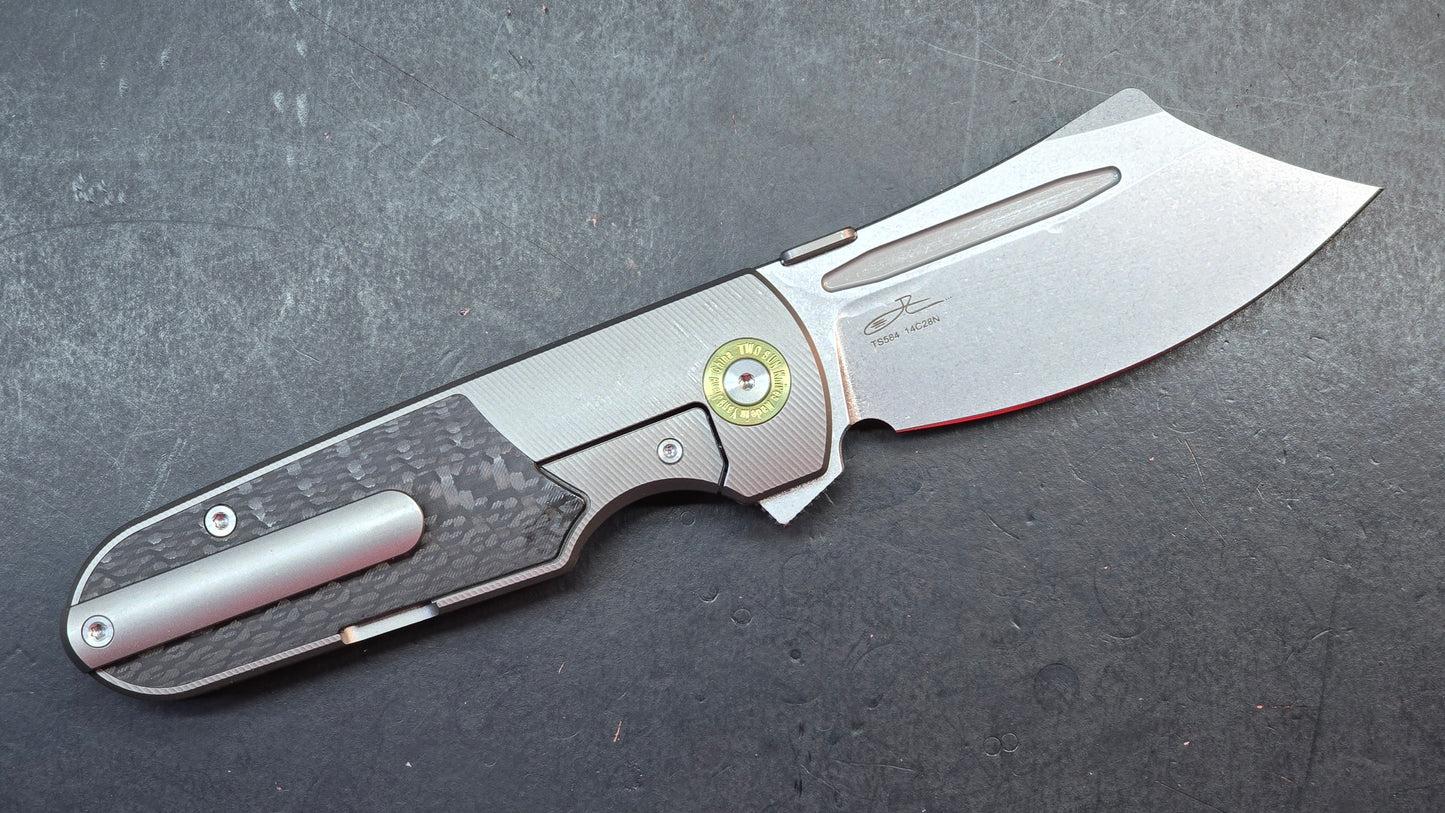 TwoSun TS584 Titanium/Carbon Fiber Handle 14C28N Plain Edge
