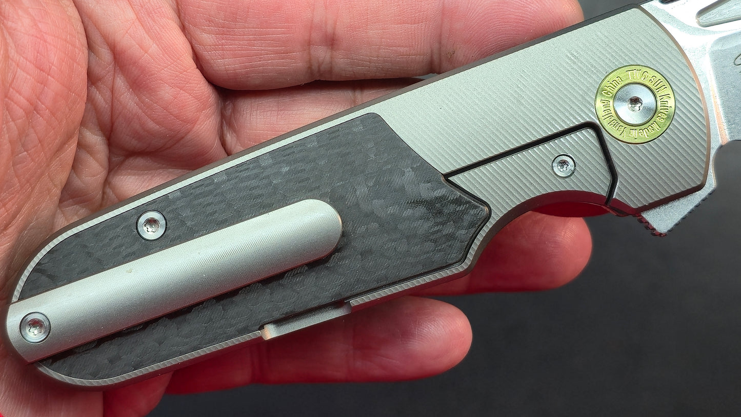 TwoSun TS584 Titanium/Carbon Fiber Handle 14C28N Plain Edge