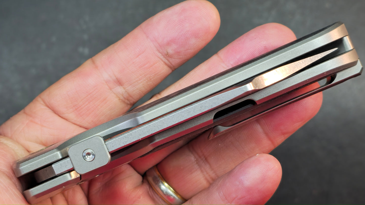 TwoSun TS584 Titanium/Carbon Fiber Handle 14C28N Plain Edge