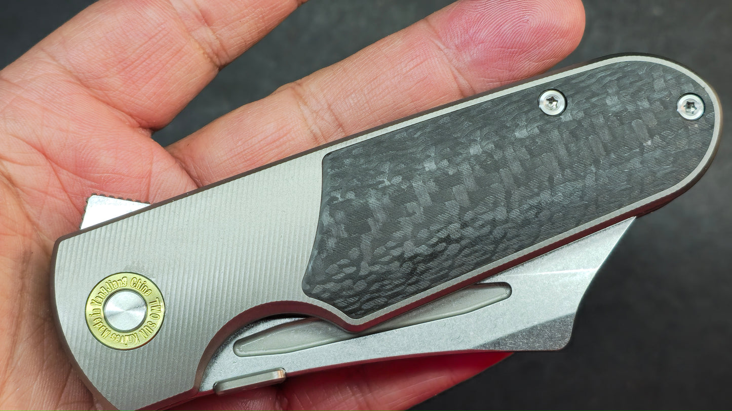 TwoSun TS584 Titanium/Carbon Fiber Handle 14C28N Plain Edge