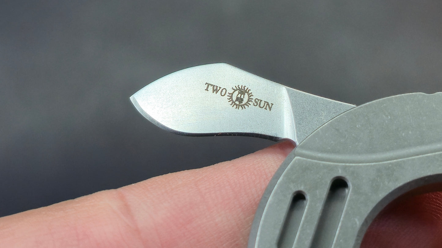 TwoSun TS487 Stonewash/Black Titanium Multifunctional Mini Tool/Bottle Opener M390