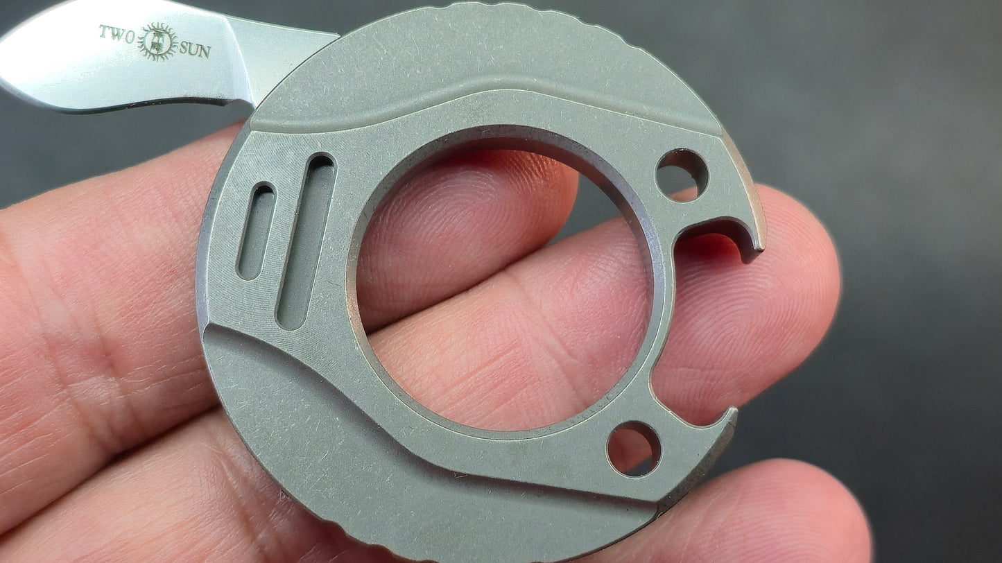 TwoSun TS487 Stonewash/Black Titanium Multifunctional Mini Tool/Bottle Opener M390