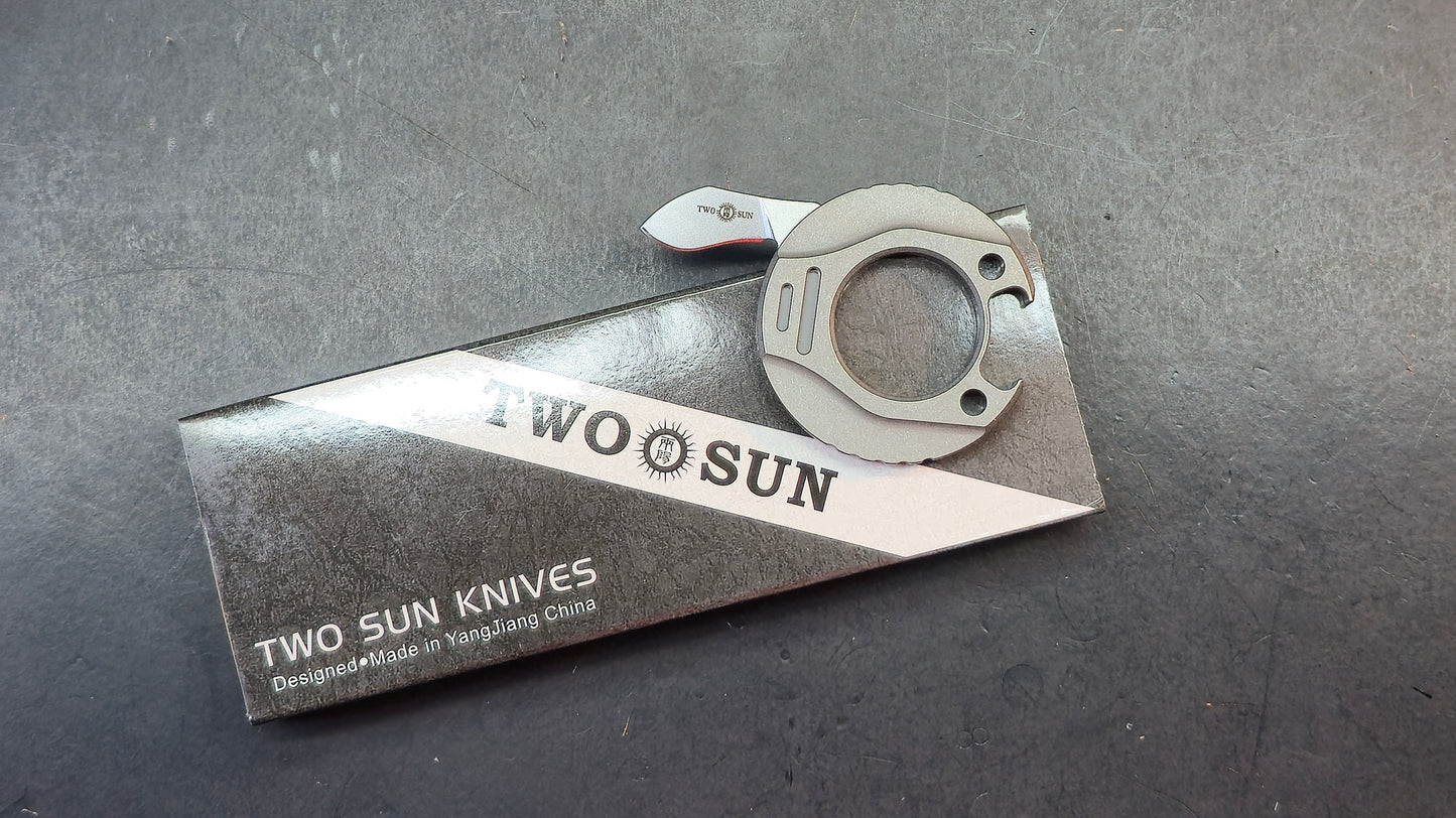 TwoSun TS487 Stonewash/Black Titanium Multifunctional Mini Tool/Bottle Opener M390