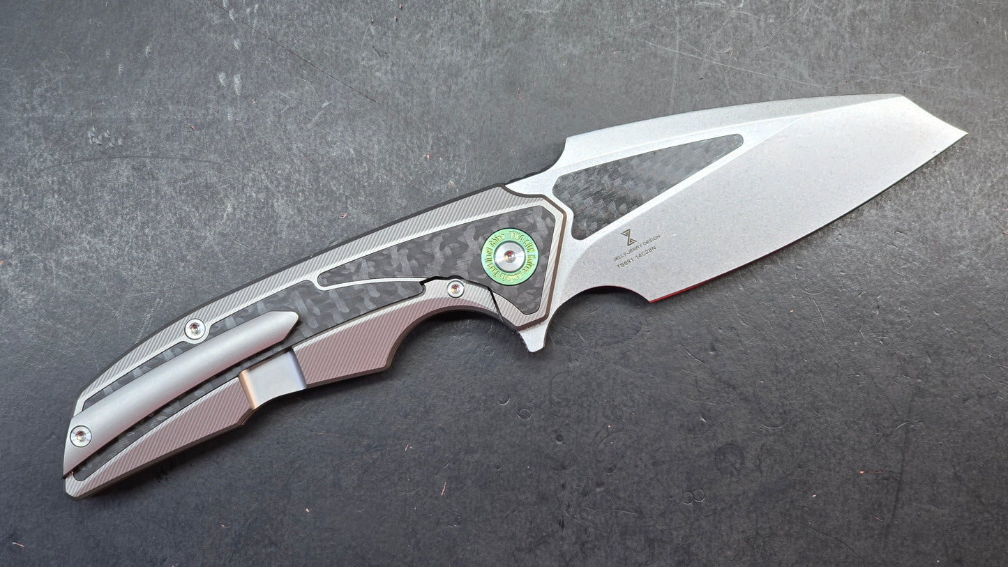 TwoSun TS591 Titanium/Carbon Fiber Handle 14C28N Plain Edge