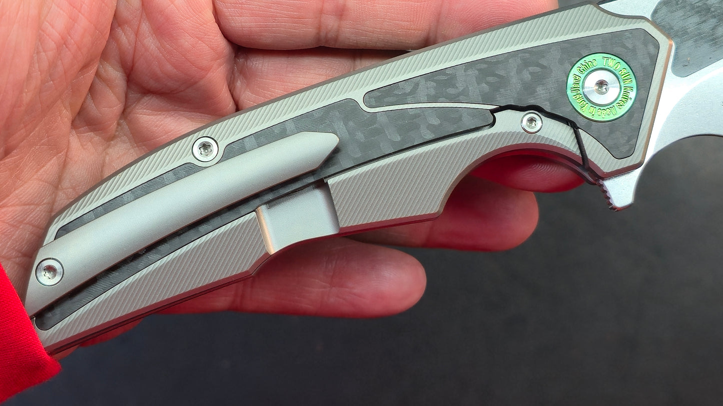 TwoSun TS591 Titanium/Carbon Fiber Handle 14C28N Plain Edge