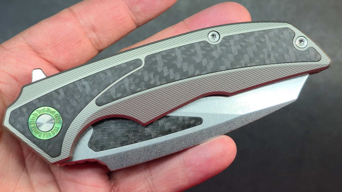 TwoSun TS591 Titanium/Carbon Fiber Handle 14C28N Plain Edge
