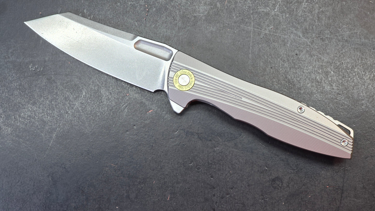 TwoSun TS39 Blue / Gray Titanium Handle M390 Plain Edge (NEW)