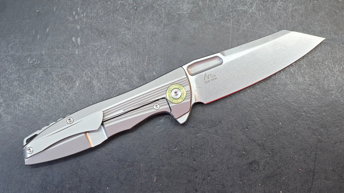 TwoSun TS39 Blue / Gray Titanium Handle M390 Plain Edge (NEW)