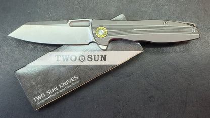 TwoSun TS39 Blue / Gray Titanium Handle M390 Plain Edge (NEW)
