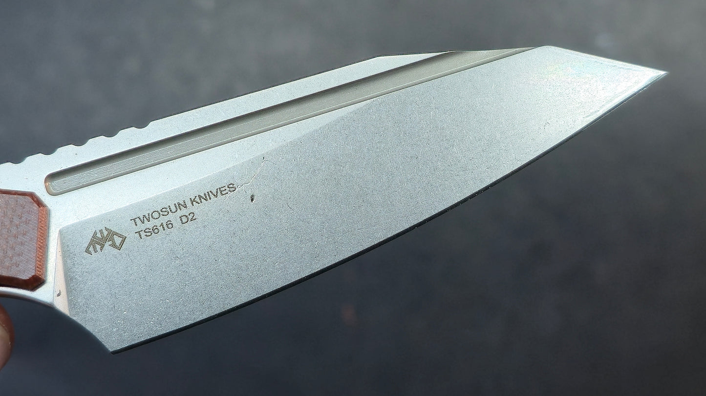 TwoSun TS616 Fixed Blade Knife Brown Micarta Handle D2