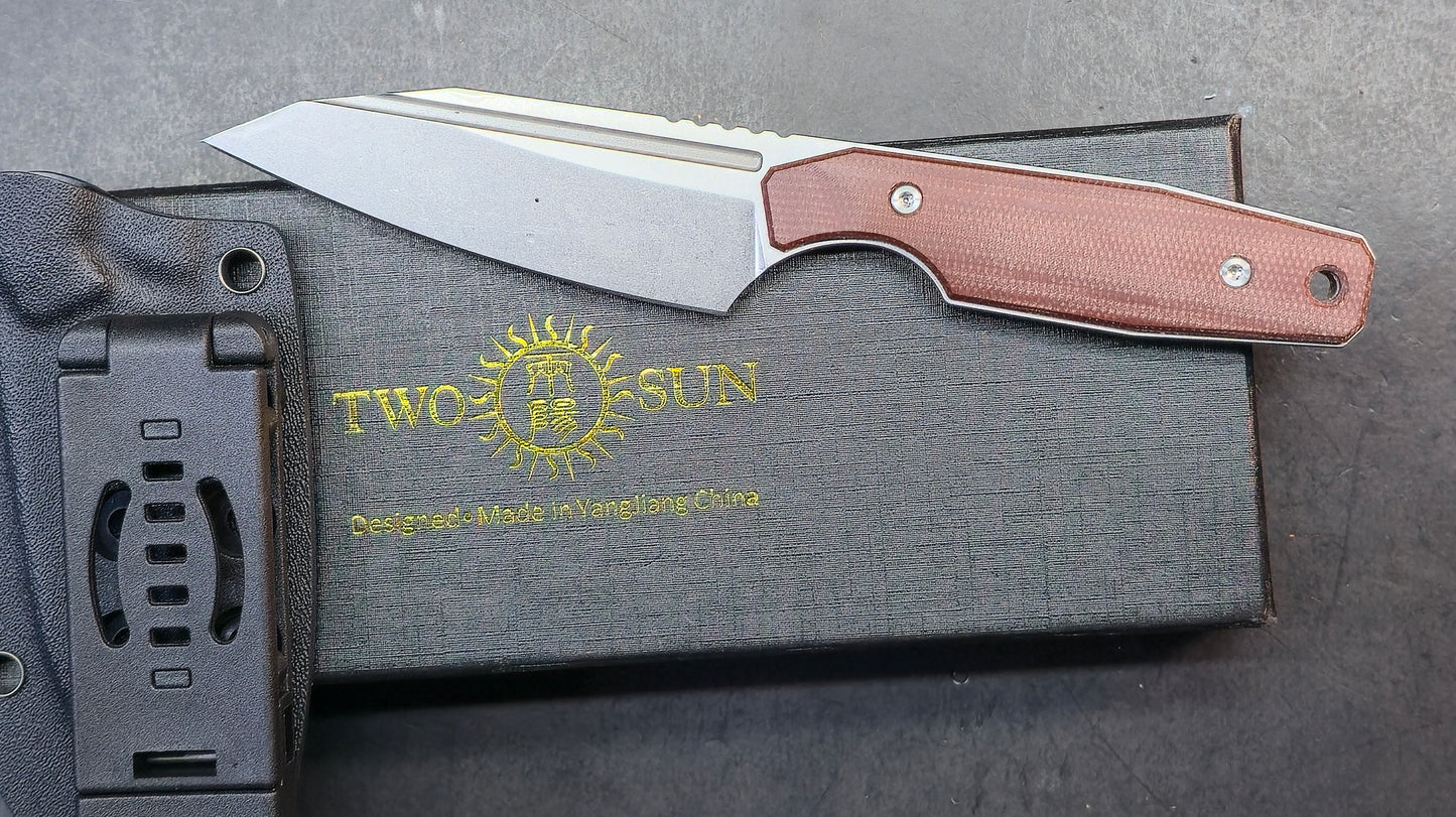 TwoSun TS616 Fixed Blade Knife Brown Micarta Handle D2