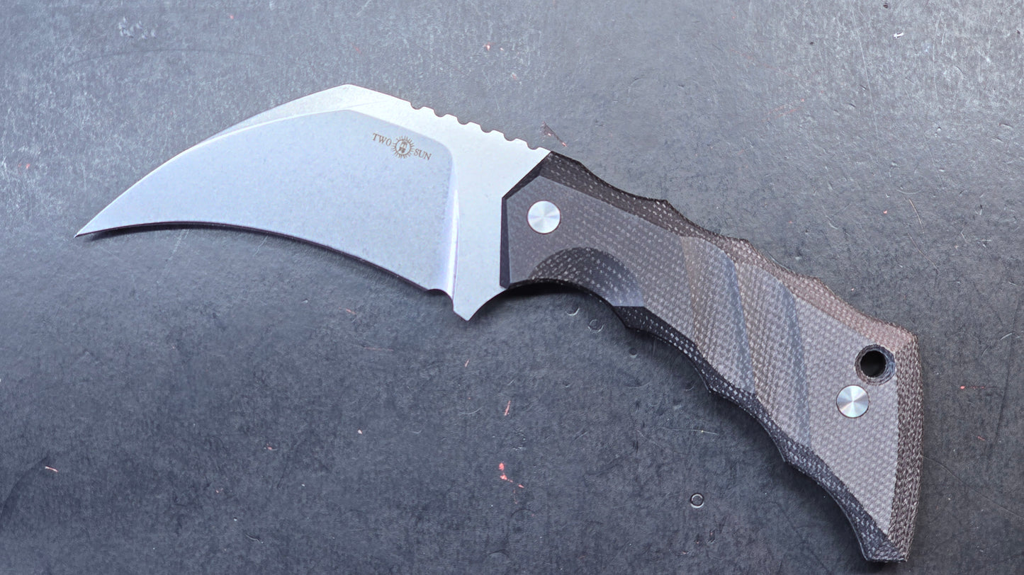 TwoSun TS618 Fixed Blade Knife Black Micarta Handle D2