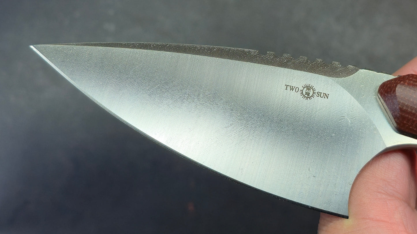 TwoSun TS607 Fixed Blade Knife Brown Micarta Handle D2