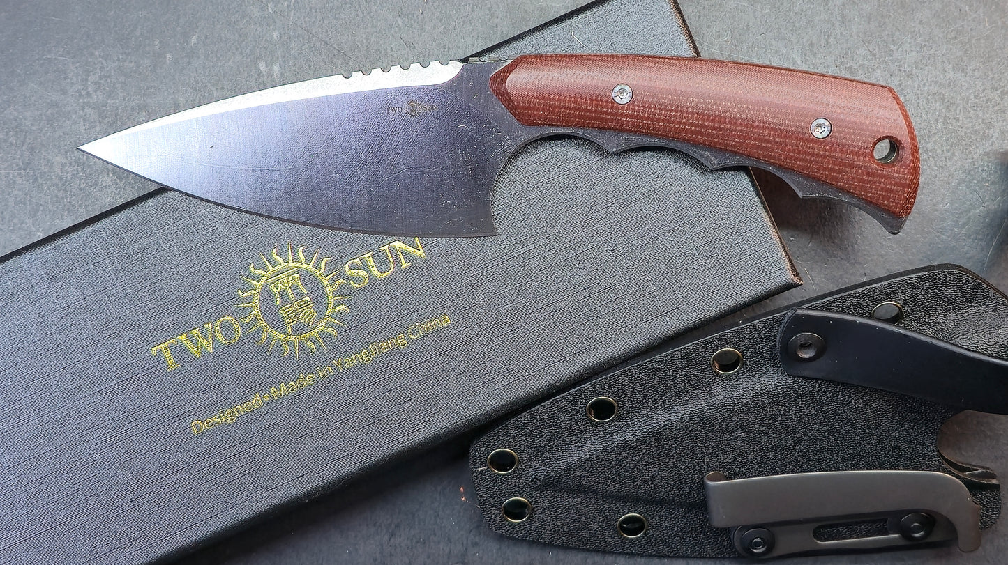 TwoSun TS607 Fixed Blade Knife Brown Micarta Handle D2