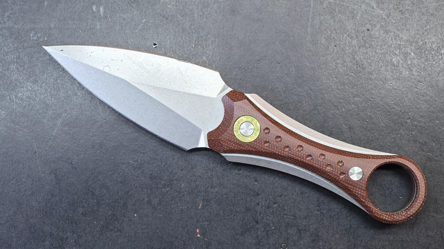 TwoSun TS610 Fixed Blade Knife Brown Micarta Handle Double Edge D2