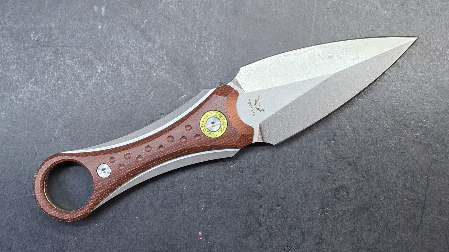 TwoSun TS610 Fixed Blade Knife Brown Micarta Handle Double Edge D2