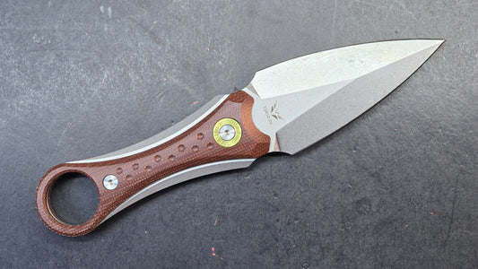 TwoSun TS610 Fixed Blade Knife Brown Micarta Handle Double Edge D2