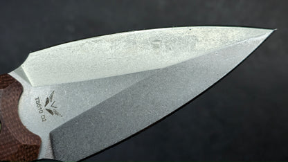 TwoSun TS610 Fixed Blade Knife Brown Micarta Handle Double Edge D2