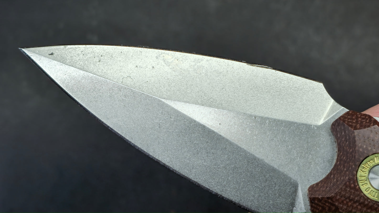 TwoSun TS610 Fixed Blade Knife Brown Micarta Handle Double Edge D2