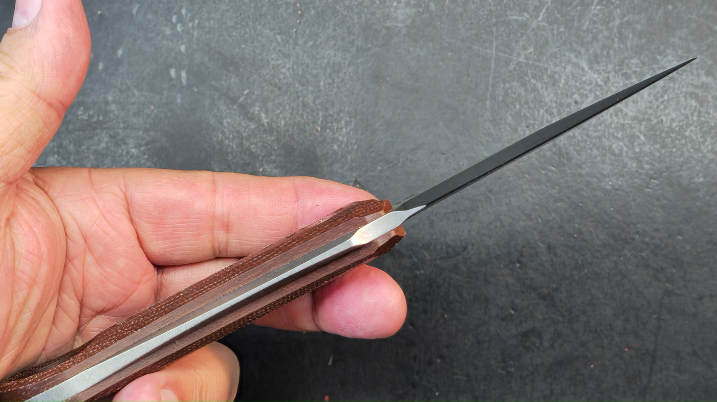 TwoSun TS610 Fixed Blade Knife Brown Micarta Handle Double Edge D2