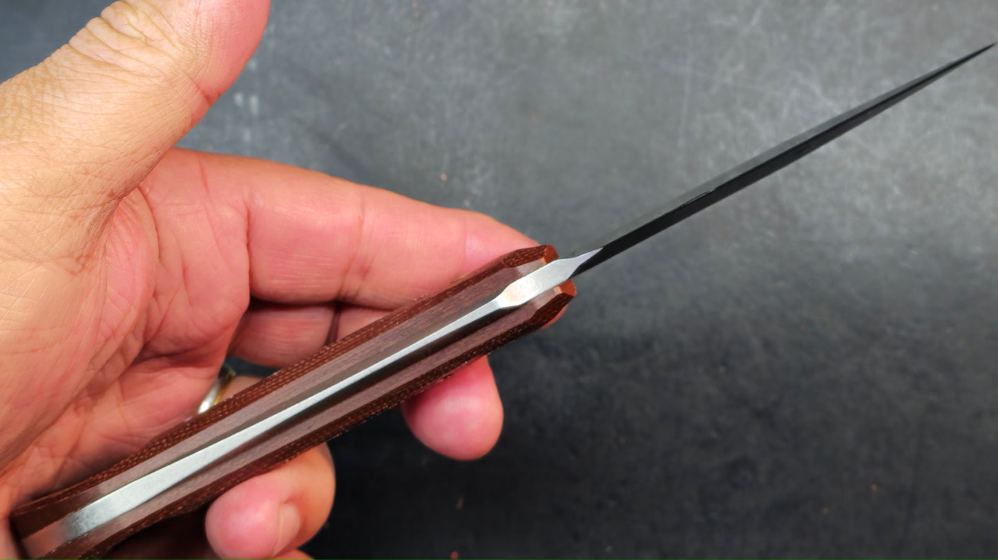 TwoSun TS610 Fixed Blade Knife Brown Micarta Handle Double Edge D2