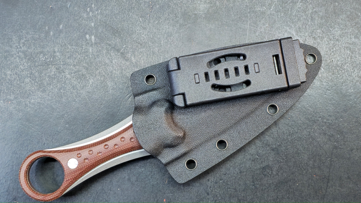 TwoSun TS610 Fixed Blade Knife Brown Micarta Handle Double Edge D2