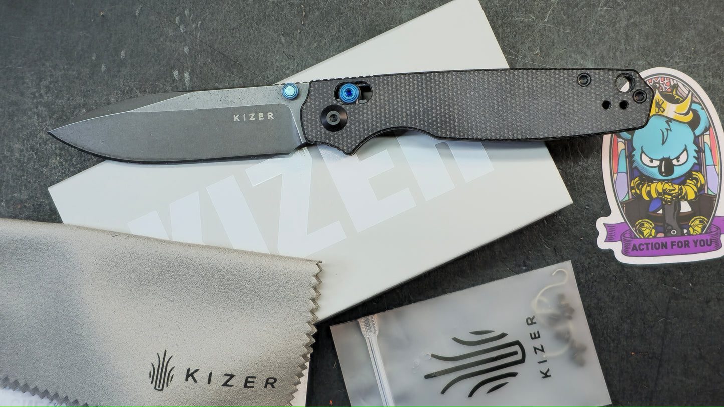 Kizer Pokiman CD Folding Knife Black Micarta Handle AEB-L