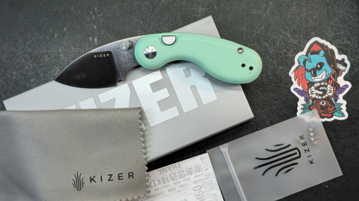 Kizer Microbe Folding Knife Green G10 Handle 14C28N