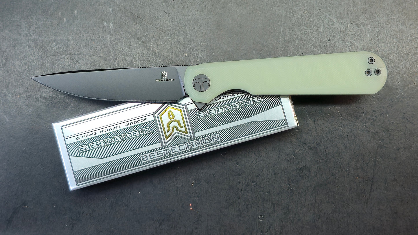 Bestechman Flick Folding Knife Jade G10 Handle D2