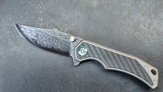 SixLeaf SL-89 Titanium/CF Black Damascus-VG10 Blade