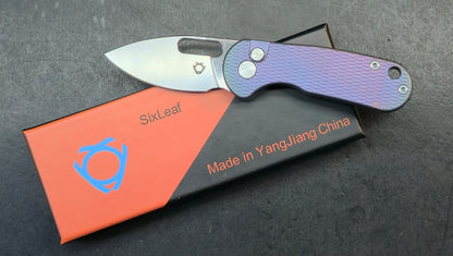 SixLeaf SL-92 Mini Micro Button Lock Purple/Gold/Black Titanium 14C28N (SALE price in cart)