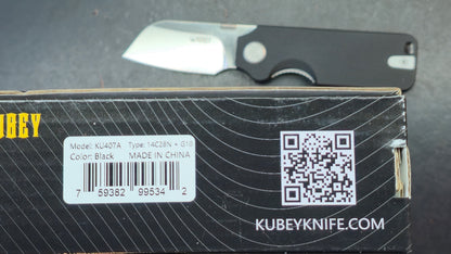Kubey Boxer Folding Knife Black G10 Handle 14C28N