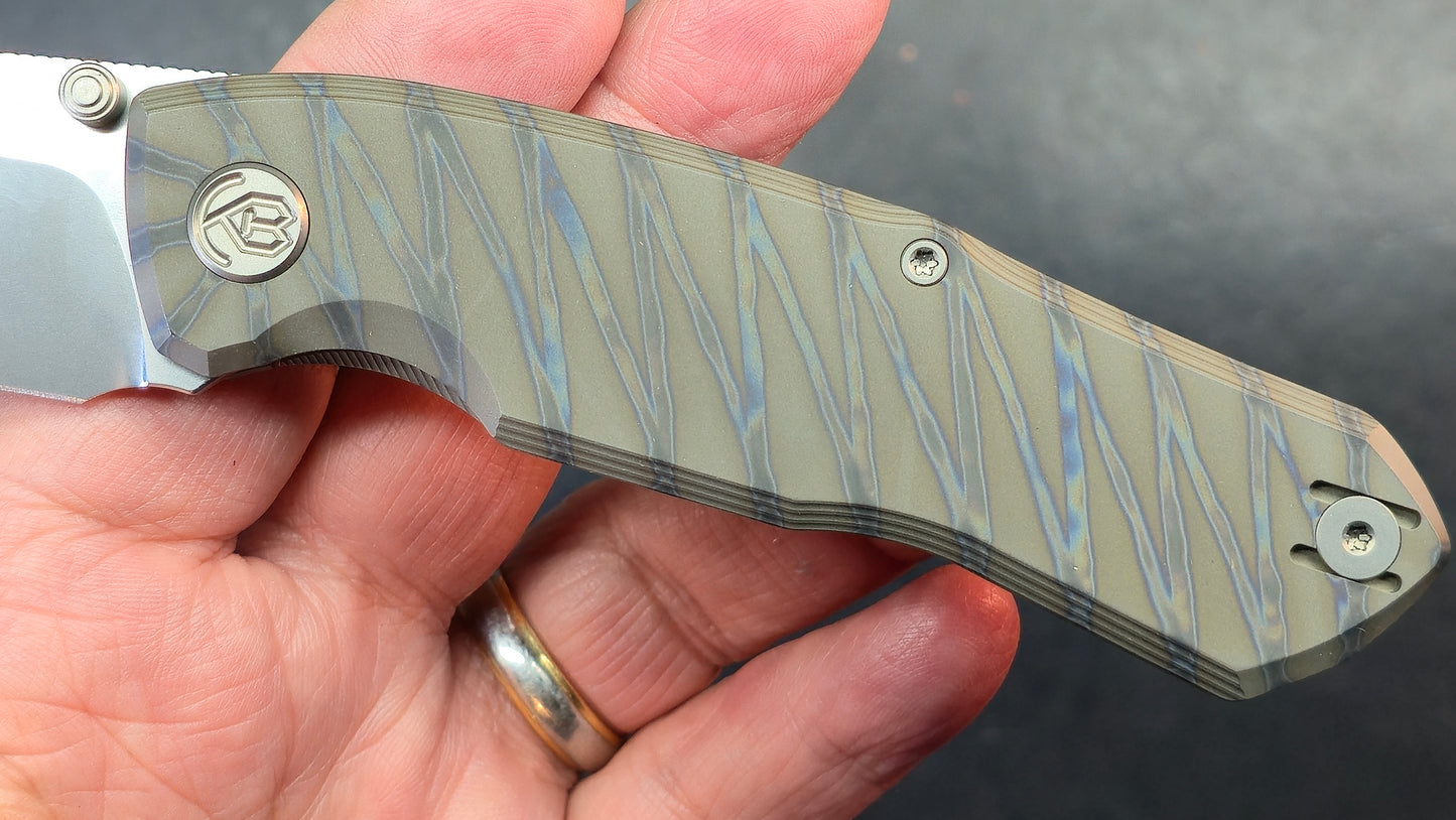 KB Mantra Folding Knife Flame Ano Titanium Handle M390