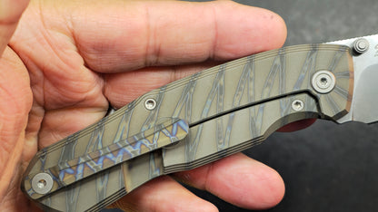 KB Mantra Folding Knife Flame Ano Titanium Handle M390