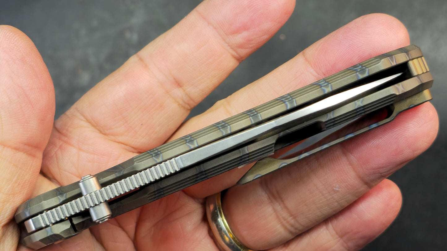 KB Mantra Folding Knife Flame Ano Titanium Handle M390