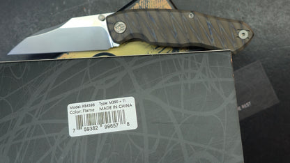KB Mantra Folding Knife Flame Ano Titanium Handle M390