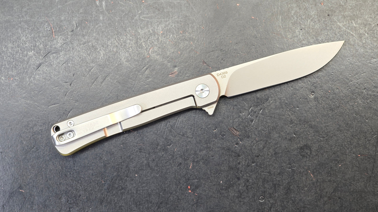 DREAMTECH Folding Pocket Knife Titanium Handle D2 Blade