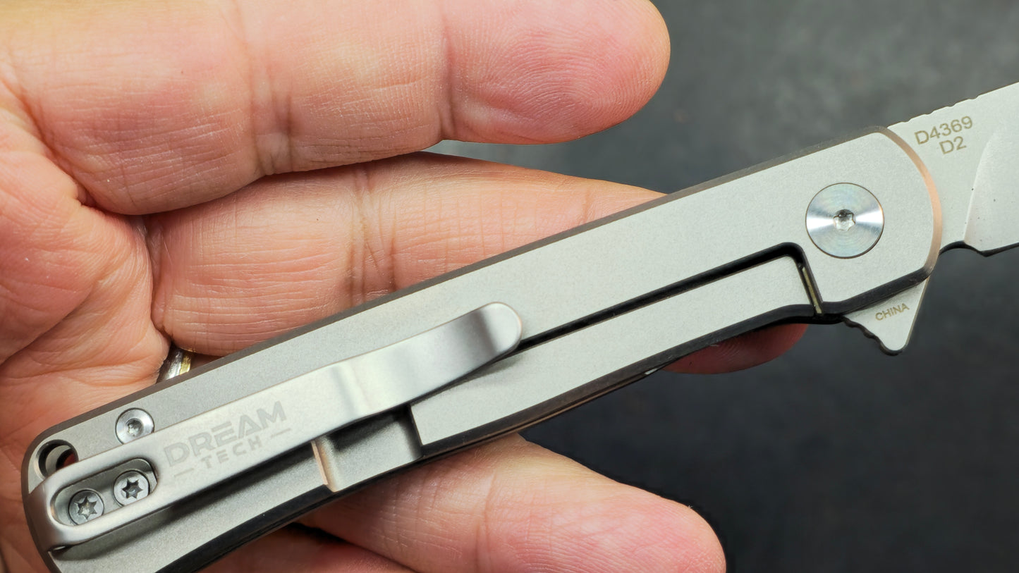 DREAMTECH Folding Pocket Knife Titanium Handle D2 Blade