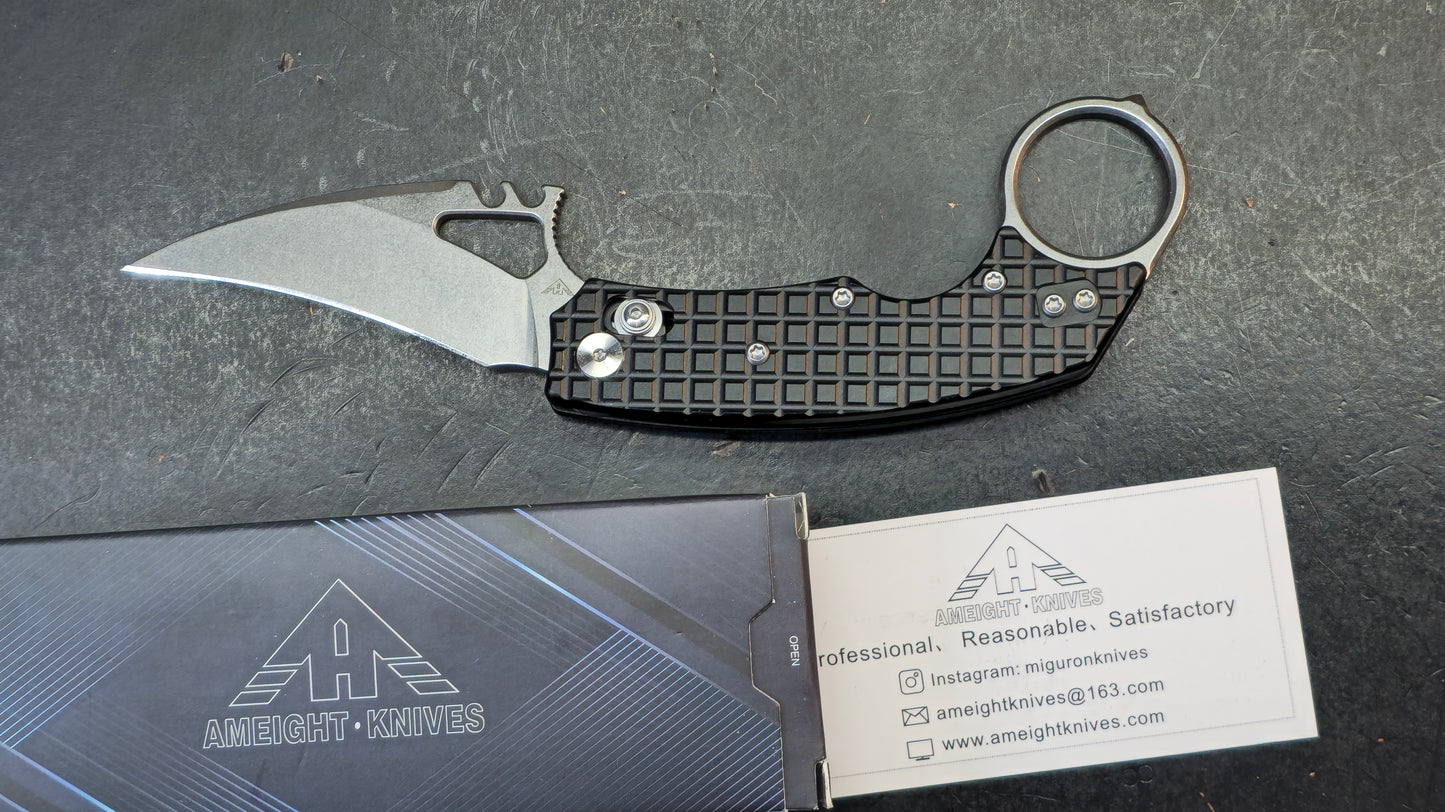 Ameight MK-2 Cross-bar Lock Pikal Knife Black PVD Aluminum Handle 14C28N