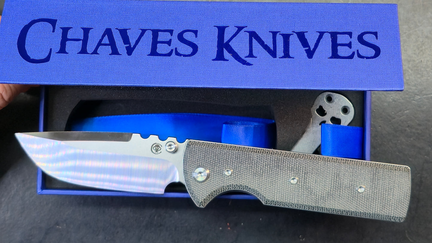 Chaves Blue Label NTAK Folding Knife Black Micarta Handle Elmax Drop Point