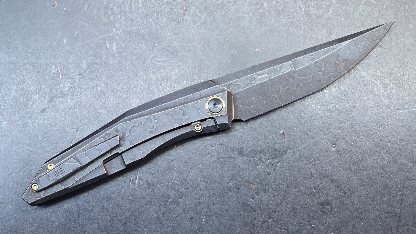 WEKNIFE Cybernetic Black Stonewashed Etched Titanium Handle CPM 20CV Blade