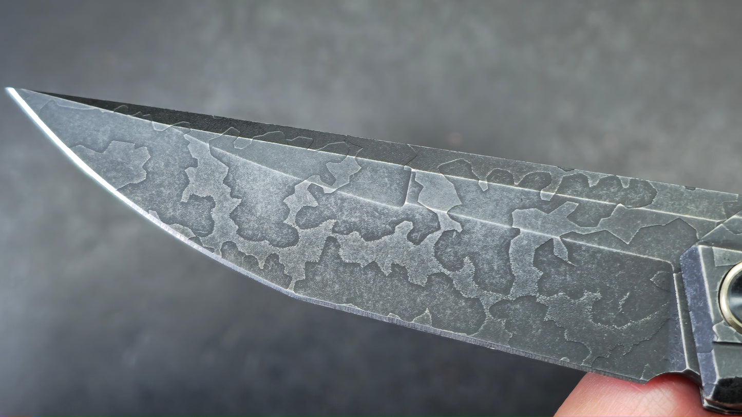 WEKNIFE Cybernetic Black Stonewashed Etched Titanium Handle CPM 20CV Blade