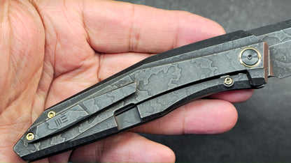 WEKNIFE Cybernetic Black Stonewashed Etched Titanium Handle CPM 20CV Blade