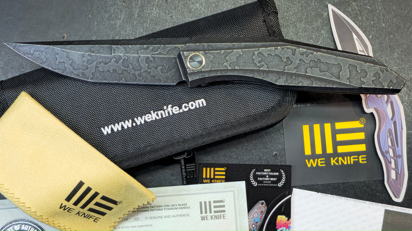 WEKNIFE Cybernetic Black Stonewashed Etched Titanium Handle CPM 20CV Blade