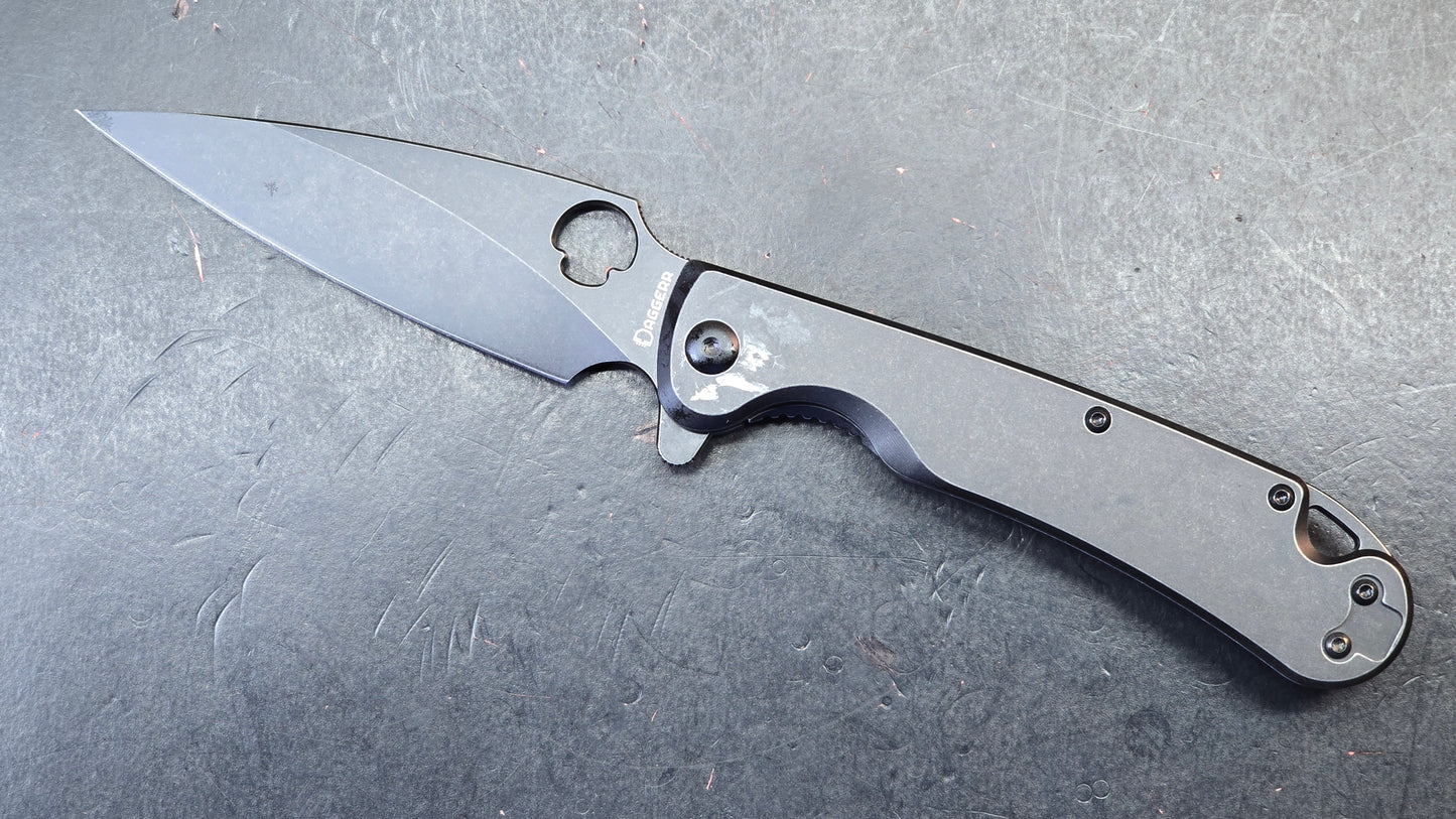 Daggerr Knives Zhalo Frame Lock Flipper Knife Black Steel 3.9" Black DLC D2