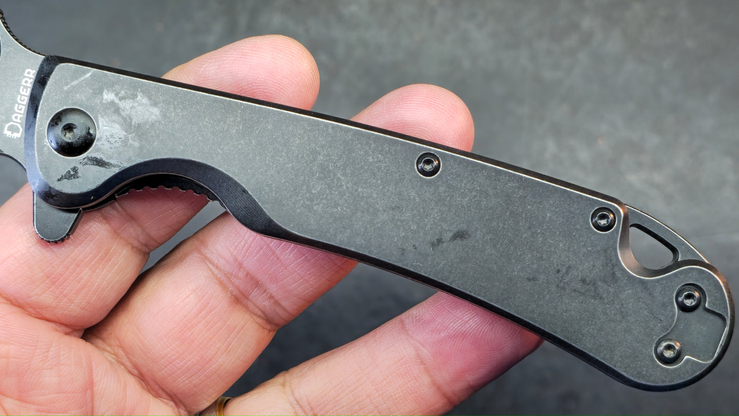 Daggerr Knives Zhalo Frame Lock Flipper Knife Black Steel 3.9" Black DLC D2