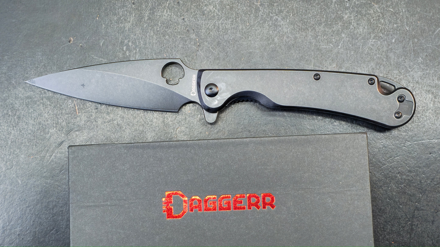 Daggerr Knives Zhalo Frame Lock Flipper Knife Black Steel 3.9" Black DLC D2