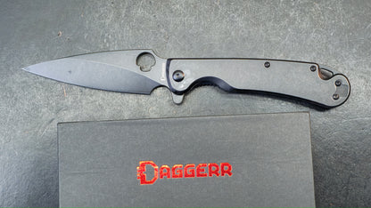 Daggerr Knives Zhalo Frame Lock Flipper Knife Black Steel 3.9" Black DLC D2